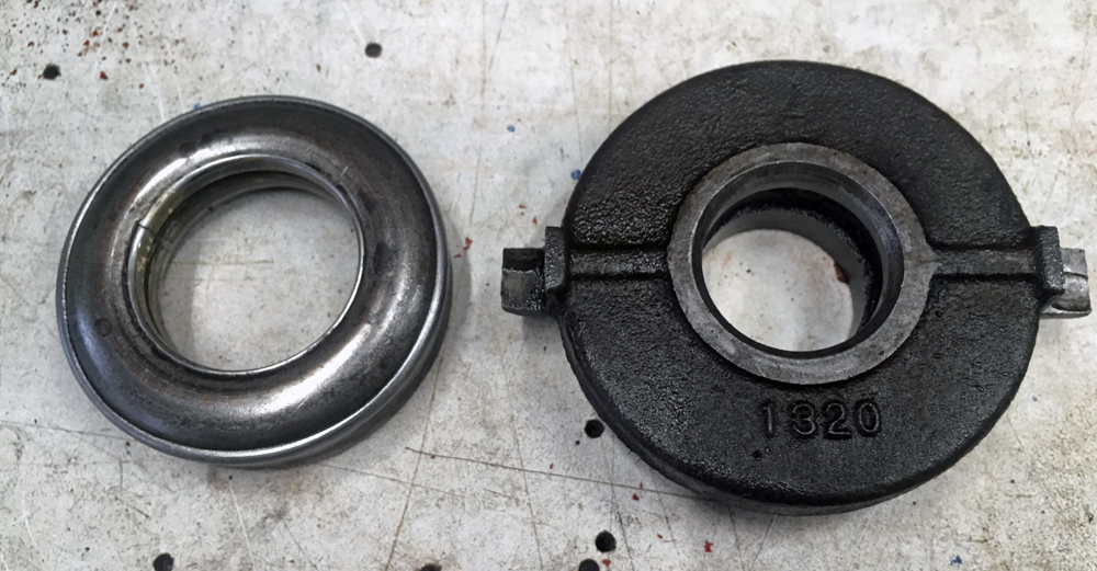 Power King throwout bearing carrier (right) and bearing. (Photo © Russ Chastain)